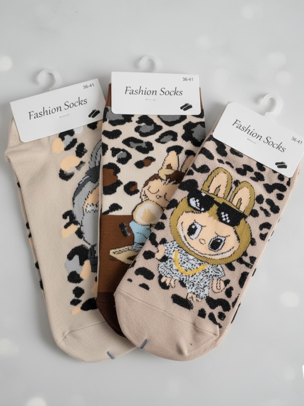 • 🐆 3-Pack Leopard Print Cartoon Socks – Cute & Trendy